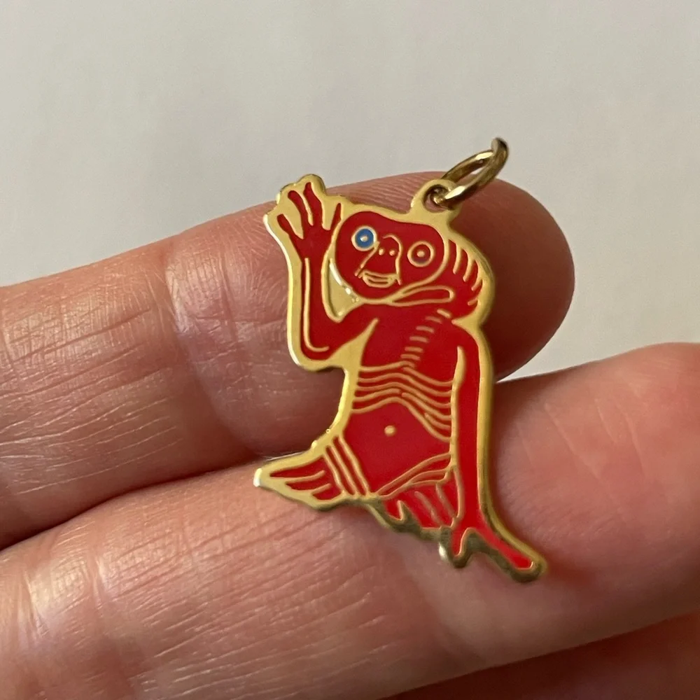 Red Enamel ET Charm or pendant  - vintage NOS